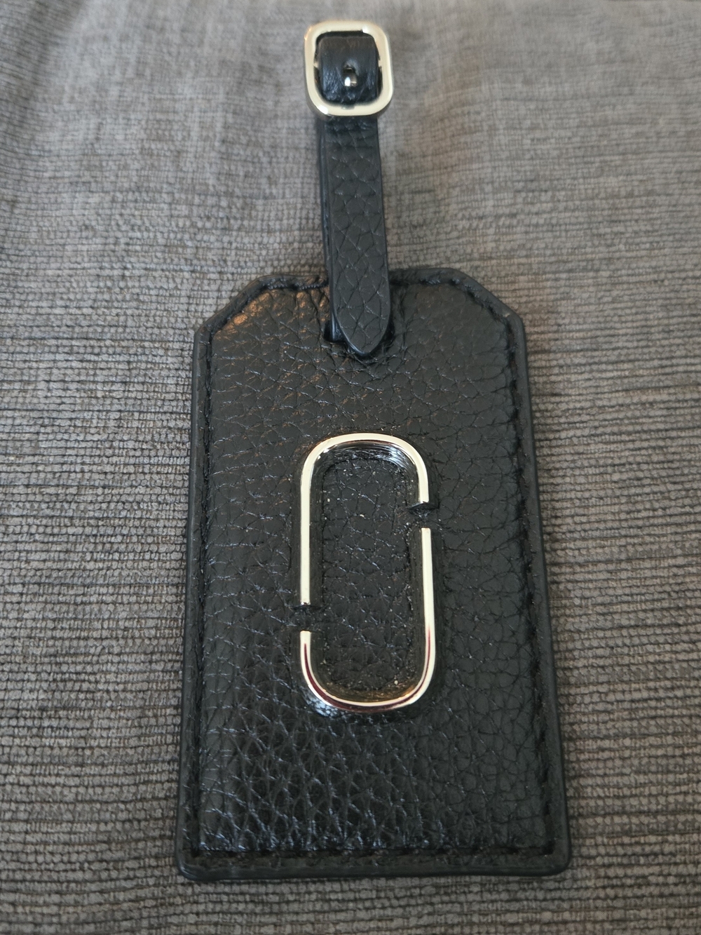 Marc Jacobs Black Pebbled Leather Bag Tag with Silver Hardware